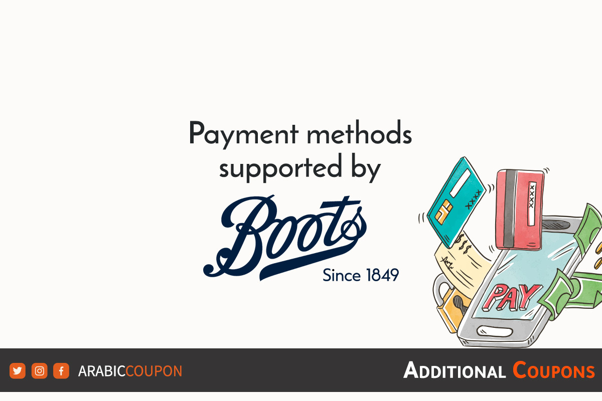 Payment methods available for shopping online from Boots with coupons