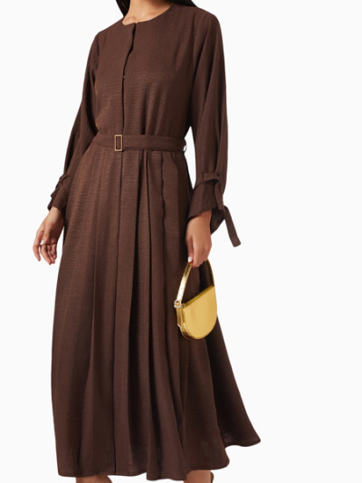 60% Ounass Sale on Rauaa Official Abaya with Pleats and Laces in Autumn Color